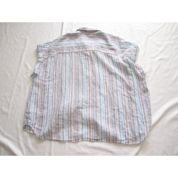 Women's Beach Lunch Lounge Linen Blend Stripe Short Sleeve Shirt Sz 3X (WB269) - Picture 7 of 7